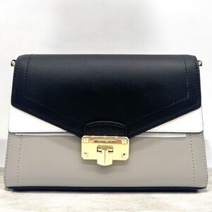 Michael Kors Kinsley Medium Shoulder Flap Crossbody Bag Optic White Multi